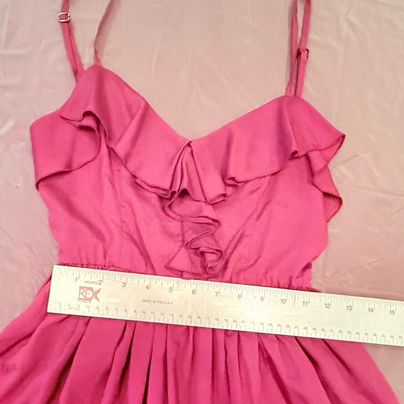 Eight Sixty Y2K Dark Pink Ruffle Mini Spaghetti Strap V-neck Dress Size Small - Picture 9 of 9